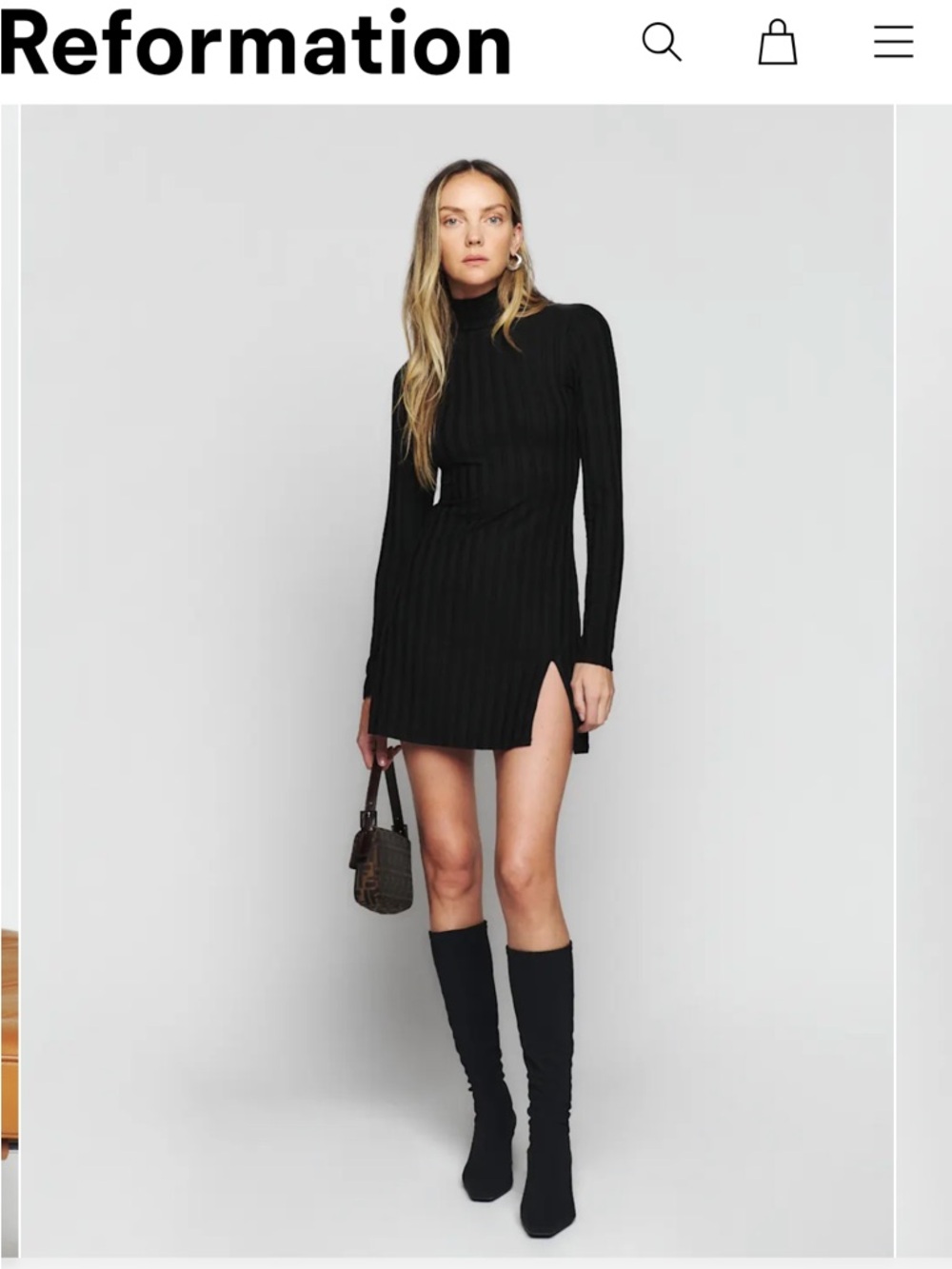 Like new! Reformation Libra Black Ribbed Turtleneck Mini Dress! Size S - Picture 2 of 7